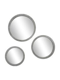 Miroir mural rond avec cadre gris Brest, 3 élém., Gris, Lot de différentes tailles