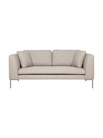 Sofa Emma (2-Sitzer), Bezug: Polyester 100.000 Scheuer, Gestell: Massives Kiefernholz, Füße: Metall, galvanisiert, Webstoff Beige, Füße Silber, B 194 x T 100 cm