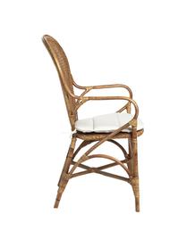 Silla con reposabrazos de ratán Edelina, Estructura: ratán recubierto de melam, Asiento: algodón, Algodón blanco, ratán, An 55 x L 62 cm