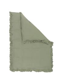 Housse de couette en coton délavé vert à volants Florence, Vert, 140 x 200 cm