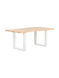 Mesa de comedor Oliver, tablero de madera maciza, Tablero: madera de roble silvestre, Patas: metal con pintura en polv, Roble, blanco, An 180 x F 90 cm