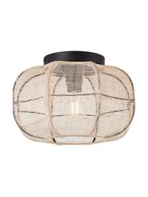 Boho plafondlamp Tanah, Lampenkap: linnen, Beige, zwart, Ø 33 x H 22 cm