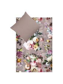 Baumwollsatin-Bettwäsche Fleur mit Blumen-Muster, Webart: Satin Fadendichte 209 TC,, Vorderseite: Taupe, Weiss, Gelb; Rückseite: Taupe, 135 x 200 cm + 1 Kissen 80 x 80 cm