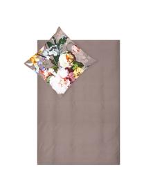 Baumwollsatin-Bettwäsche Fleur mit Blumen-Muster, Webart: Satin Fadendichte 209 TC,, Vorderseite: Taupe, Weiss, Gelb; Rückseite: Taupe, 135 x 200 cm + 1 Kissen 80 x 80 cm