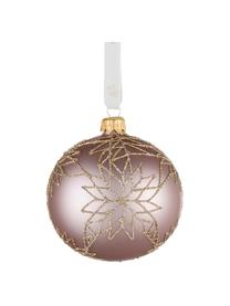 Handgefertigte Weihnachtskugeln Cadelia Ø 8 cm, 2 Stück, Rosa, Goldfarben, Ø 8 cm