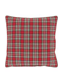 Housse de coussin à carreaux Tartan, Coton, Rouge, vert foncé, larg. 45 x long. 45 cm