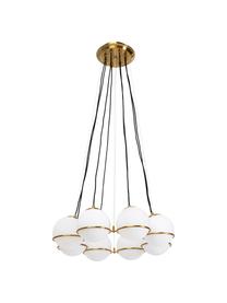 Grote hanglamp Globes, Baldakijn: gecoat metaal, Decoratie: gecoat metaal, Wit, goudkleurig, Ø 71 x H 130 cm
