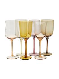 Mundgeblasene Weingläser Diseguale in unterschiedlichen Farben und Formen, 6er-Set, Glas, mundgeblasen, Gelbtöne, Brauntöne, Ø 7 x H 24 cm, 250 ml