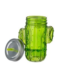 Vasos de cóctel con tapadera y pajitas Kaktus, 2 uds., Tapa: metal, Verde, An 12 x Al 15 cm