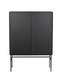 Credenza alta nera con frontale scanalato Halifax, Struttura: pannello di fibra a media, Gambe: metallo verniciato a polv, Nero, Larg. 100 x Alt. 140 cm