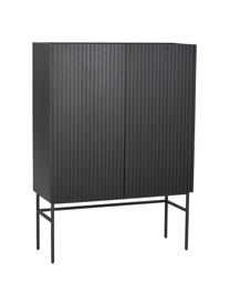 Credenza alta nera con frontale scanalato Halifax, Struttura: pannello di fibra a media, Gambe: metallo verniciato a polv, Nero, Larg. 100 x Alt. 140 cm