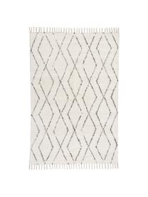 Handgewebter Teppich Berber mit Fransen, 100% Baumwolle, Grau, Cremeweiß, B 140 x L 200 cm (Größe S)
