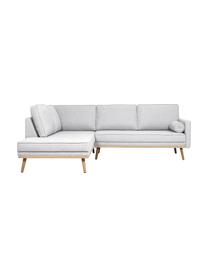 Sofa narożna z nogami z drewna dębowego Saint (3-osobowa), Tapicerka: poliester Dzięki tkaninie, Jasnoszara tkanina, S 243 x G 220 cm