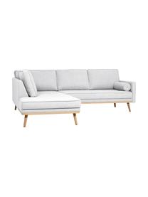 Sofa narożna z nogami z drewna dębowego Saint (3-osobowa), Tapicerka: poliester Dzięki tkaninie, Jasnoszara tkanina, S 243 x G 220 cm