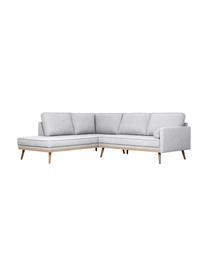 Ecksofa Saint (3-Sitzer) in Hellgrau mit Eichenholz-Füssen, Bezug: Polyester Der hochwertige, Gestell: Massives Kiefernholz, Spa, Webstoff Hellgrau, B 243 x T 220 cm