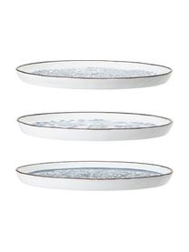 Assiettes à dessert artisanales avec motif floral Molly, 3 élém., Grès cérame, Blanc, tons bleus, Ø 24 cm