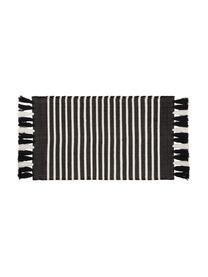 Tapis de bain à rayures avec franges Stripes & Structure, 100 % coton, Anthracite, blanc cassé, larg. 60 x long. 100 cm