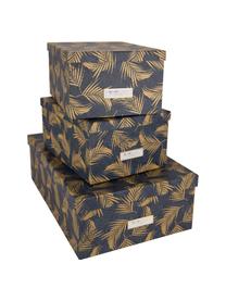 Set de cajas Inge, 3 pzas., Caja: cartón laminado, Dorado, gris azulado, Set de diferentes tamaños