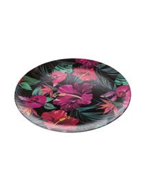 Assiette à dessert en bambou Tropical Flower, Tons verts, couleurs fuchsia, rouge, blanc