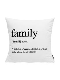 Housse de coussin blanche à lettrage noir Family, Noir, blanc