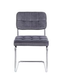 Silla cantilever de terciopelo Iole, Estructura: acero cromado, Tapizado: terciopelo (100% poliéste, Gris, An 46 x Al 84 cm