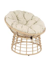 Papasansessel Molly aus Kunststoff-Geflecht und mit Sitzkissen, Gestell: Stahl, pulverbeschichtet, Sitzfläche: Synthetikfasern, Bezug: Polyester, Hellbraun, Beige, Ø 92 x H 78 cm