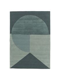 Handgetufteter Wollteppich Satomi, Flor: 95% Wolle, 5% Viskose, Mint, Graublau, B 140 x L 200 cm (Grösse S)