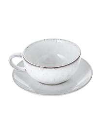 Handgemachte Tasse mit Untertasse Nordic Sand, Steingut, Hellgrau, Ø 11 x H 5 cm, 250 ml