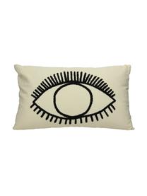 Kissen Eye mit erhabenem Motiv, mit Inlett, 100% Baumwolle, Elfenbeinfarben, Schwarz, 35 x 50 cm
