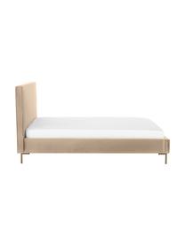 Cama tapizada en terciopelo Peace, Tapizado: terciopelo de poliéster R, Estructura: madera de pino maciza con, Patas: metal, Terciopelo beige, An 140 x L 200 cm