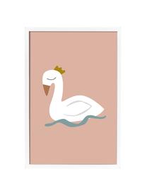 Ingelijste digitale print Swan, Afbeelding: digitale print op papier,, Lijst: gecoat MDF, Roze, wit, blauw, geel, B 45 x H 65 cm