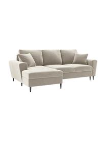 Sofá rinconera cama de terciopelo Moghan (3 plazas), con espacio de almacenamiento, Tapizado: terciopelo de poliéster A, Estructura: madera de pino maciza, ma, Patas: metal pintado, Terciopelo beige, patas negro, An 241 x F 145 cm, chaise longue izquierda
