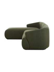 Divano angolare componibile in tessuto verde Sofia, Rivestimento: 100% polipropilene Con 23, Struttura: legno di pino massiccio, , Piedini: plastica, Tessuto verde, Larg. 278 x Prof. 174 cm, chaise-longue a sinistra