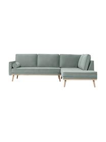 Samt-Ecksofa Saint (3-Sitzer) in Salbeibarben mit Eichenholz-Füßen, Bezug: Samt (Polyester) Der hoch, Gestell: Massives Eichenholz, Span, Samt Salbeifarben, B 243 x T 220 cm