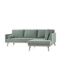 Samt-Ecksofa Saint (3-Sitzer) in Salbeibarben mit Eichenholz-Füssen, Bezug: Samt (Polyester) Der hoch, Gestell: Massives Eichenholz, Span, Samt Salbeifarben, B 243 x T 220 cm