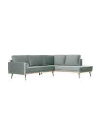 Samt-Ecksofa Saint (3-Sitzer) in Salbeibarben mit Eichenholz-Füßen, Bezug: Samt (Polyester) Der hoch, Gestell: Massives Eichenholz, Span, Samt Salbeifarben, B 243 x T 220 cm