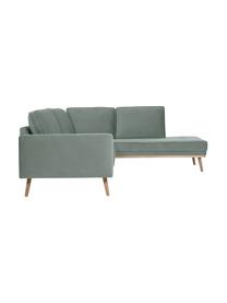 Samt-Ecksofa Saint (3-Sitzer) in Salbeibarben mit Eichenholz-Füßen, Bezug: Samt (Polyester) Der hoch, Gestell: Massives Eichenholz, Span, Samt Salbeifarben, B 243 x T 220 cm