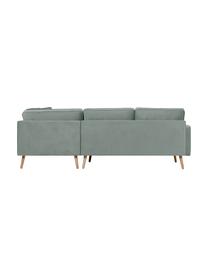 Samt-Ecksofa Saint (3-Sitzer) in Salbeibarben mit Eichenholz-Füssen, Bezug: Samt (Polyester) Der hoch, Gestell: Massives Eichenholz, Span, Samt Salbeifarben, B 243 x T 220 cm