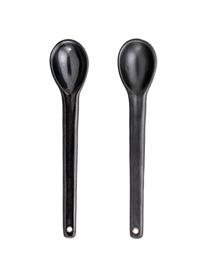 Set de cucharas de gres Leah, 2 uds., Gres, Negro, L 18 cm