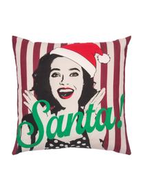 Gestreepte kussenhoes Santa, Katoen, Rood wit, groen, zwart, 45 x 45 cm