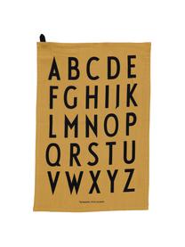 Katoenen theedoeken Classic in geel met design letters, 2 stuks, Katoen, Honinggeel, zwart, 40 x 60 cm