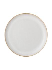 Assiettes plates faites à la main Carrie, 4 pièces, Blanc cassé, brun