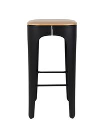 Sgabello da bar Up-High, Seduta: legno di frassino massicc, Gambe: polipropilene, opaco vern, Seduta: legno di frassino Gambe: nero Poggiapiedi: nero, L 35 x A 73 cm