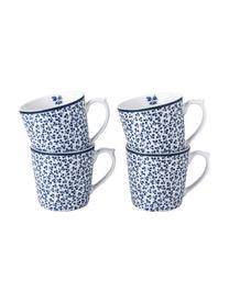 Tazza con motivo blu Candy Rose 4 pz, Porcellana Fine Bone China, Bianco, blu, Ø 9 x Alt. 9 cm, 320 ml