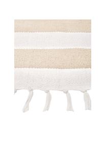 Tapis rayé beige blanc tissé main Blocker, Blanc crème/taupe