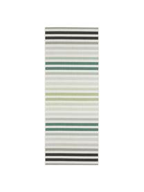 Gestreepte in- & outdoor loper Paros, 100% polypropyleen, Groen, beige, antraciet, 80 x 200 cm