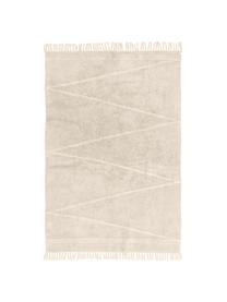 Handgetuft katoenen vloerkleed Asisa met zigzaggend patroon en franjes, Beige & crèmewit, B 120 x L 180 cm (maat S)