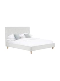 Cama tapizada Serene, Estructura: madera de pino macizo y t, Tapizado: poliéster (texturizado) 3, Patas: madera de roble maciza, Tejido gris claro, 160 x 200 cm