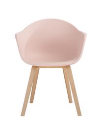 Silla con reposabrazos Claire, Asiento: plástico, Patas: madera de haya, Plástico rosa, An 60 x F 54 cm