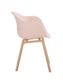 Silla con reposabrazos Claire, Asiento: plástico, Patas: madera de haya, Plástico rosa, An 60 x F 54 cm